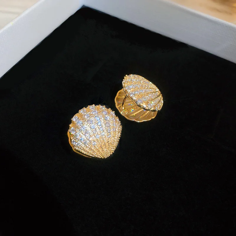 Real Gold Plated Zirconia Shell Earrings