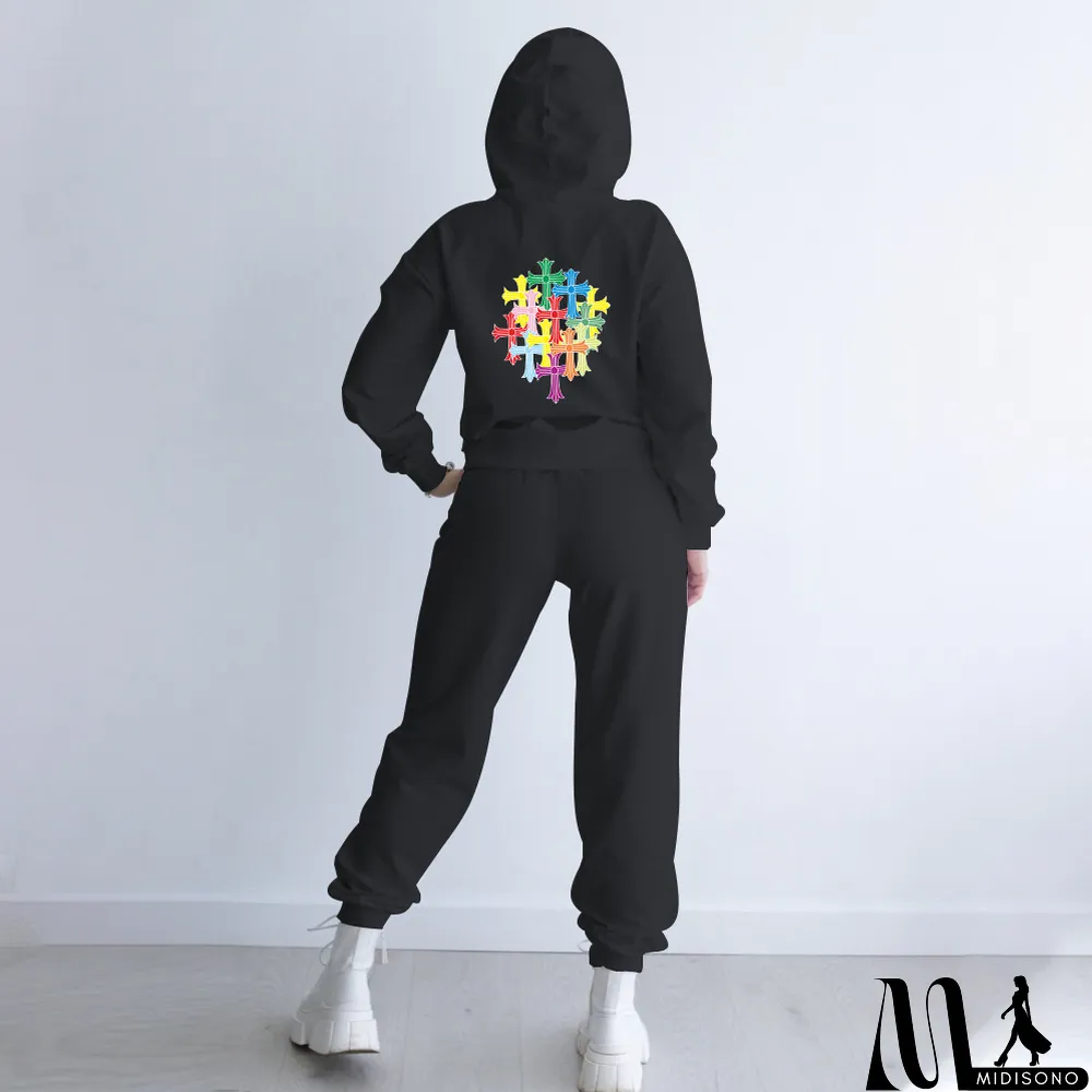 MidiSono - Plus Size Hooded Long Sleeve 2 Piece Pants Sets