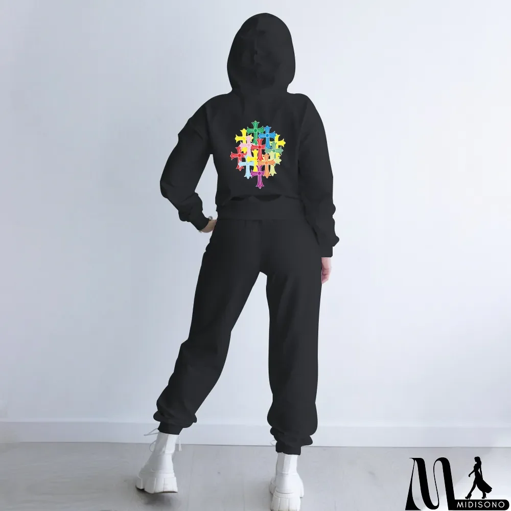 MidiSono - Plus Size Hooded Long Sleeve 2 Piece Pants Sets