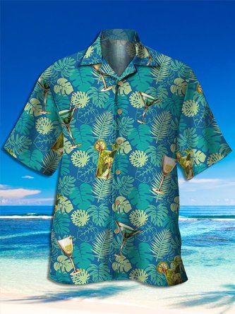 Men's Leaves Print Casual Breathable Hawaiian Short Sleeve Shirt