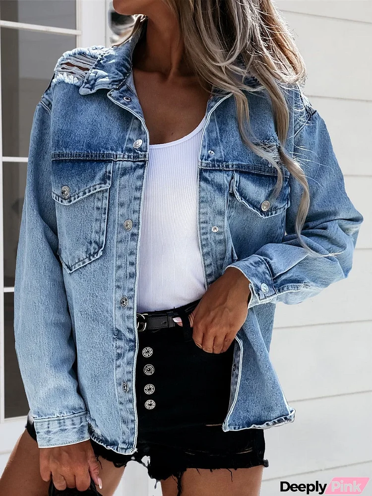 Distressed Snap Down Denim Jacket