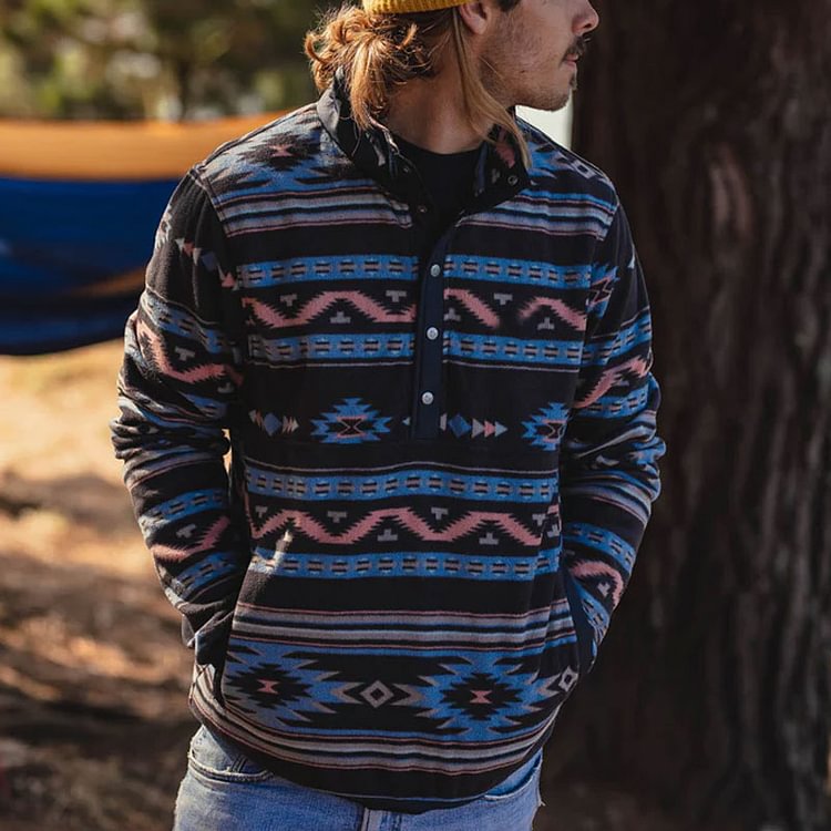 Ethnic striped colour blocked lambswool men's sweatshirt