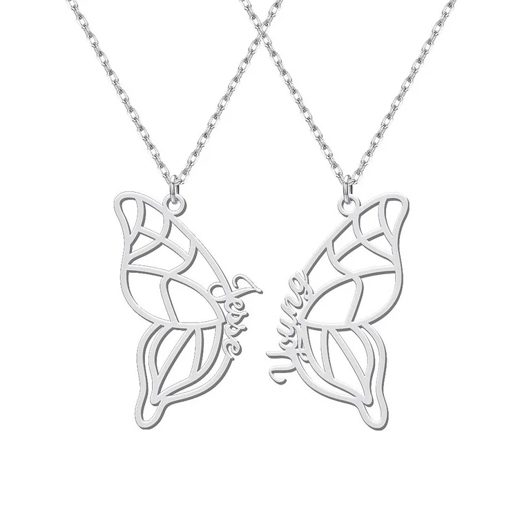 Personalisierte 2 Namen Schmetterling Halskette Freundschaft Halsketten Set