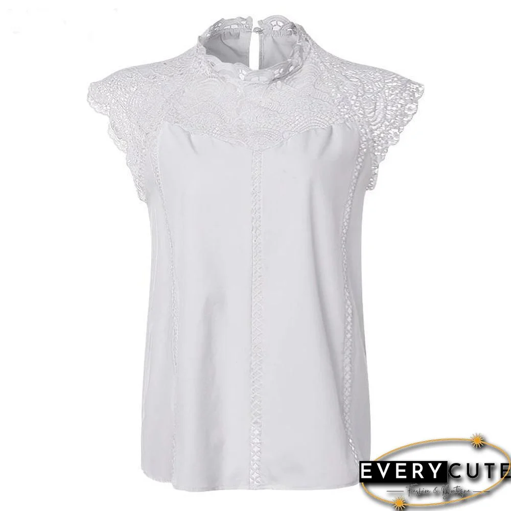 Women Blouse Sexy Sleeveless Lace OL Office Ladies Shirt Hollow Party Tops