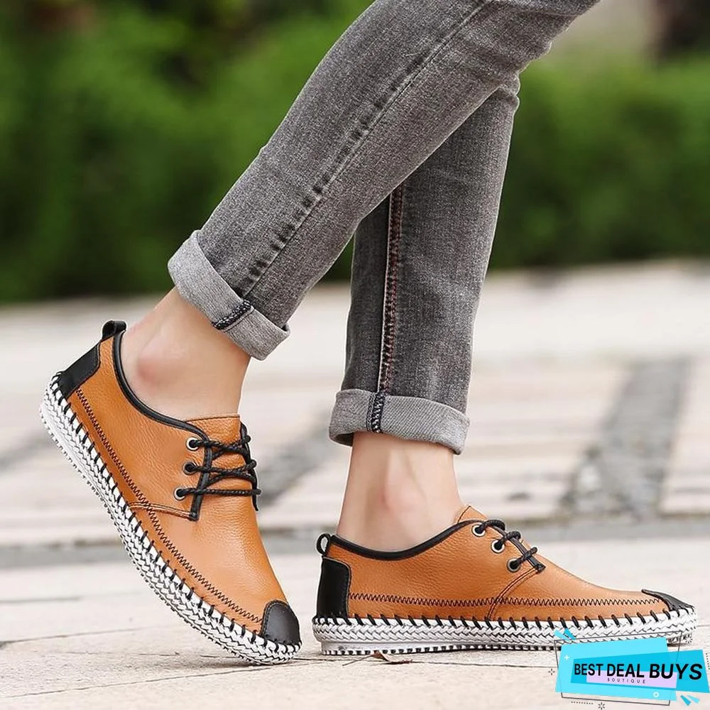 Men Breathable Comfortable Split Leather Men Loafers Flats Casual Shoes