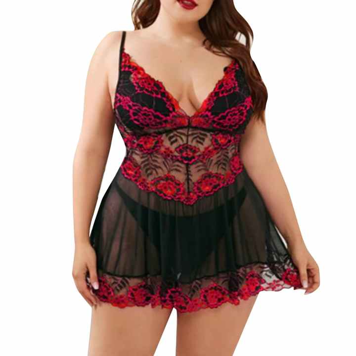 Lovingerie - Lingerie Lace Sling Mesh Dress See-Through Sleep Dress