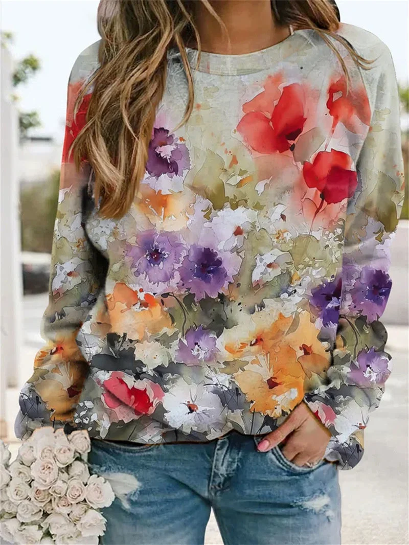 Women's Graphic Printed Scoop Neck Long Sleeve Top