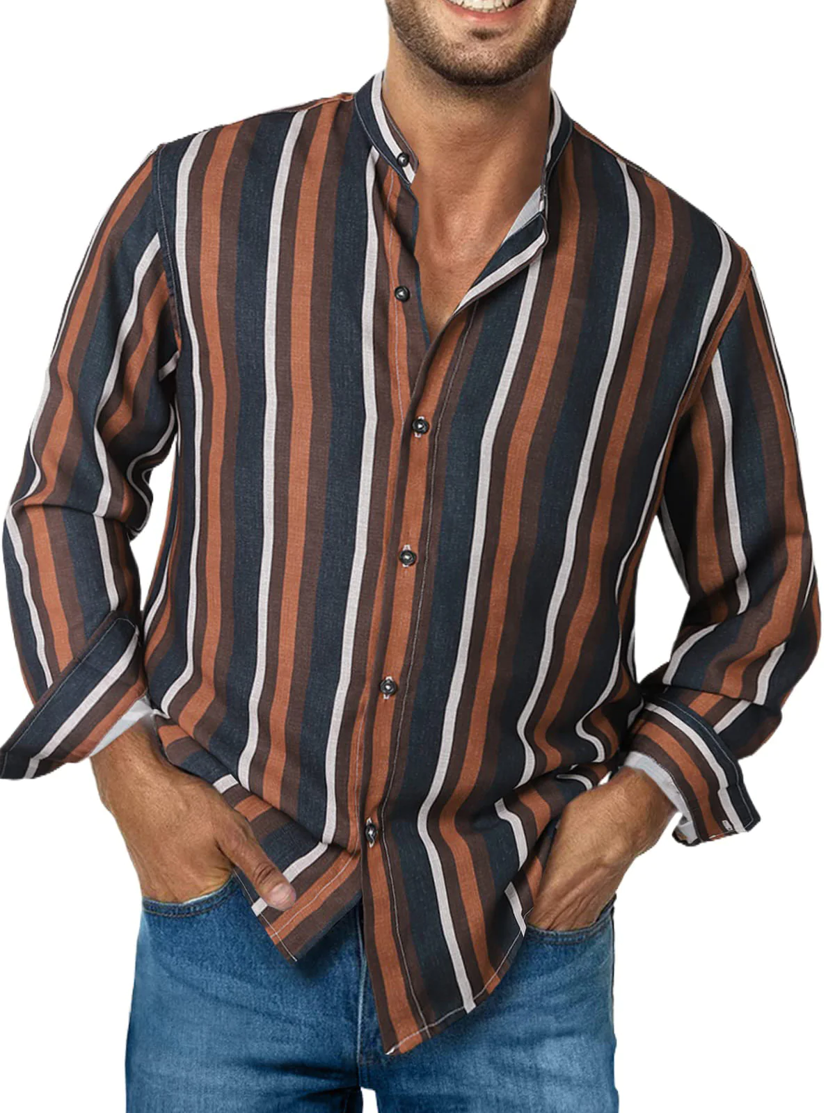 Men's Business Contrast Stripe Basic Long Sleeve Shirt PLUSCLOTHESMAN