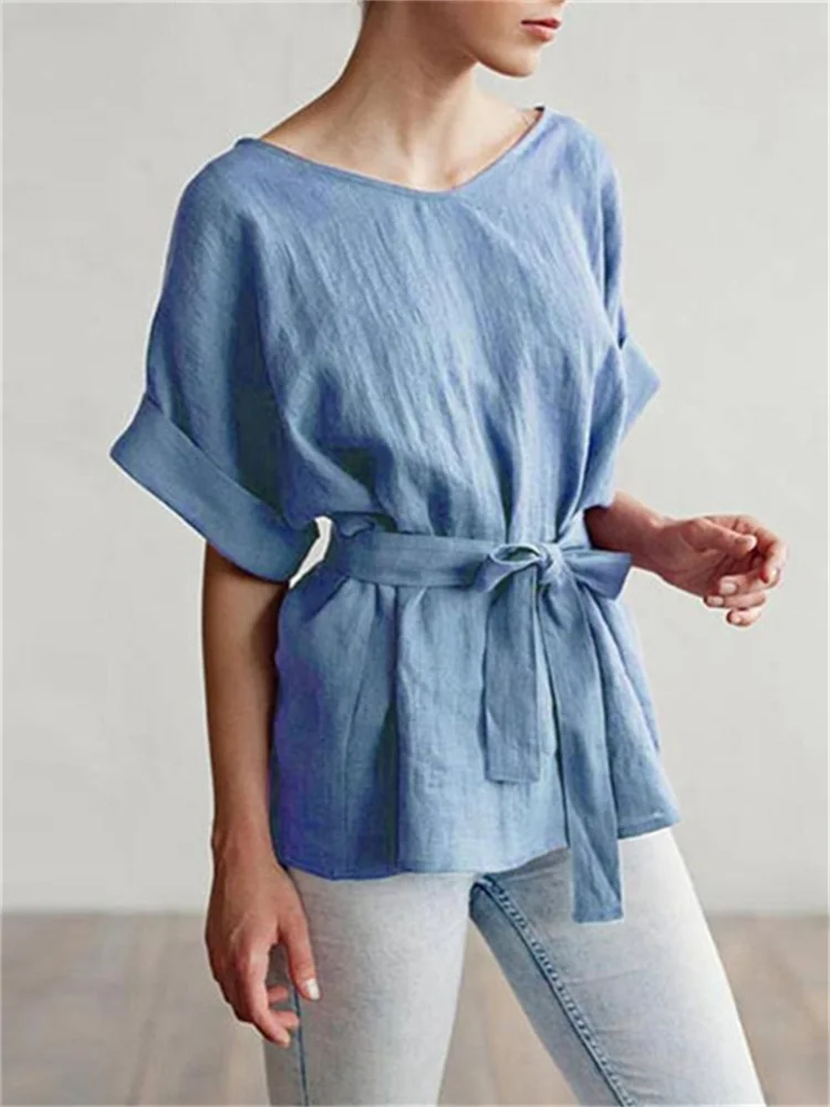 Rolled Sleeve Tied Loose Fit Tunic