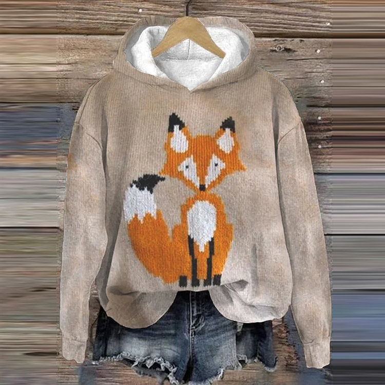 Women's Cute Fox Print Casual Hoodie