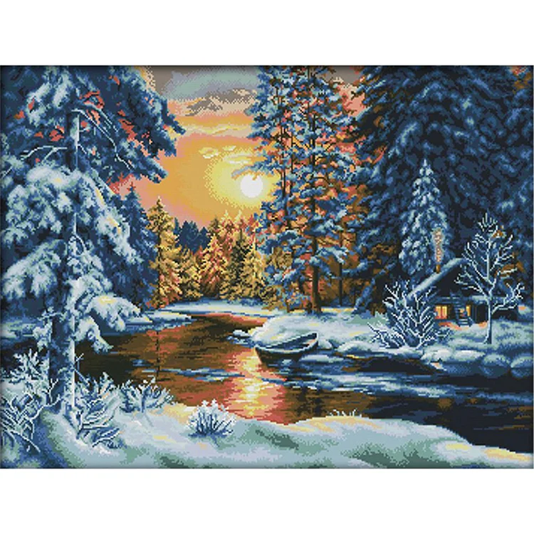 Sunset Snow Scenery - 14CT Joy Sunday Counted Cross Stitch(74*56cm)