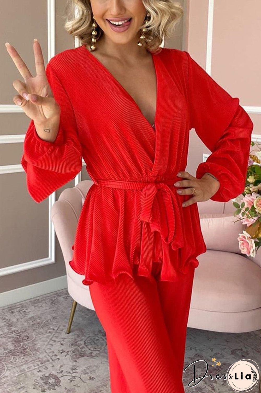 Fashion Solid Cardigan Collar Long Sleeve Two Pieces(5 Colors)