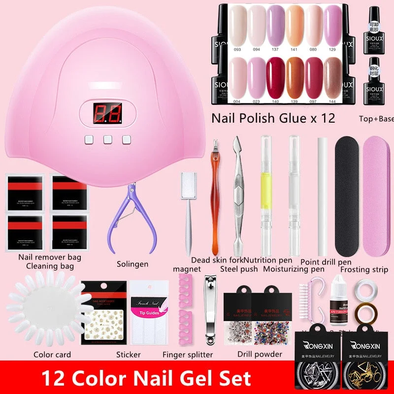 Nail Set UV LED Lamp Dryer with 12 Pcs Nail Gel Polish Kit Soak Off Manicure Tools Set Electric Nail Drill Nail Tools-Nail Inspo