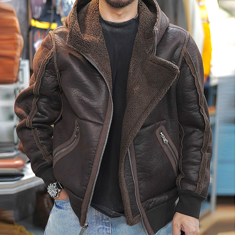 Vintage Brown Casual Loose Hooded Suede Jacket