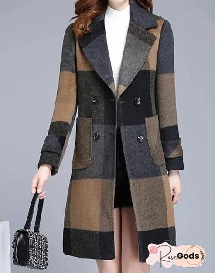 Casual Royal Buffalo Plaid Pocket Coat Women