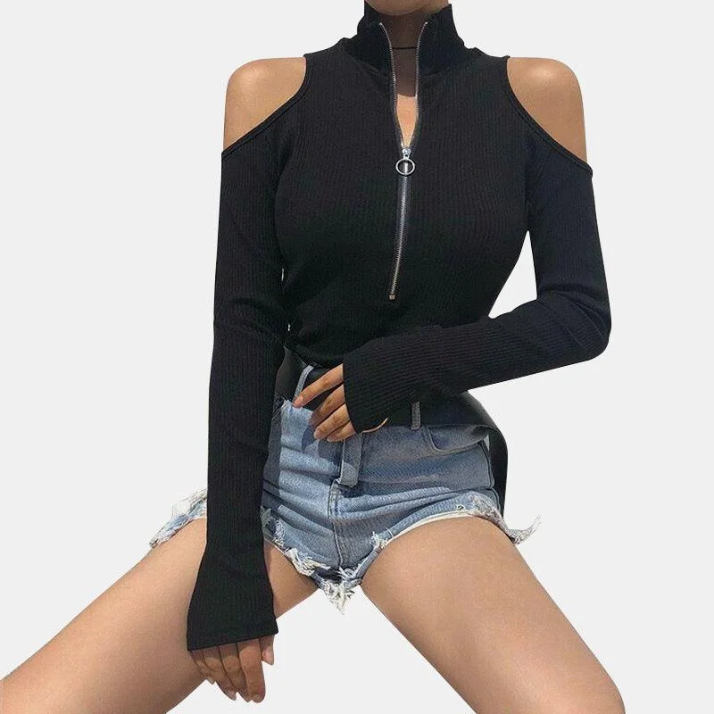 Cold Shoulder Zip Up Bodysuit
