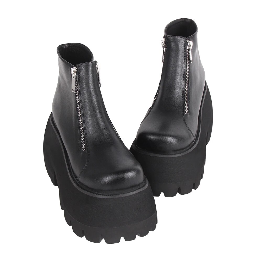 TAAFO Women Gothic Motorcycle Cool Punk Dark Boots Lady Ankle Boots Woman High Heels Pumps Platform Shoes 10cm 8450 34-41