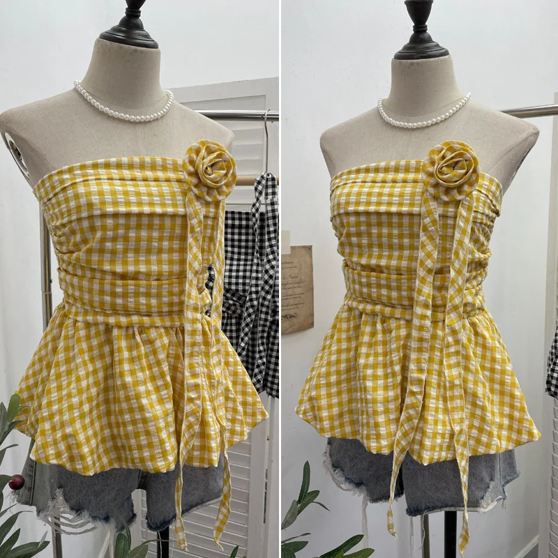 Nigikala Nigikala Lattice Tset Bra Sling Sling Vest Sleeveless T-Shirt Twive Tidal Twives Fluttering With Flower Top Woman 9232