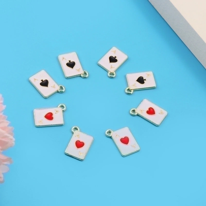 10 Pieces Minimalist Poker Alloy Enamel Pendant Jewelry Accessories