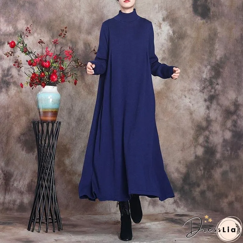 Solid Knitted High Neck Casual Dress ( Limited Stock)