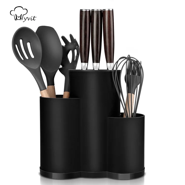 MYVIT Black knife holder Multi-purpose plastic holder High capacity kitchen accessories