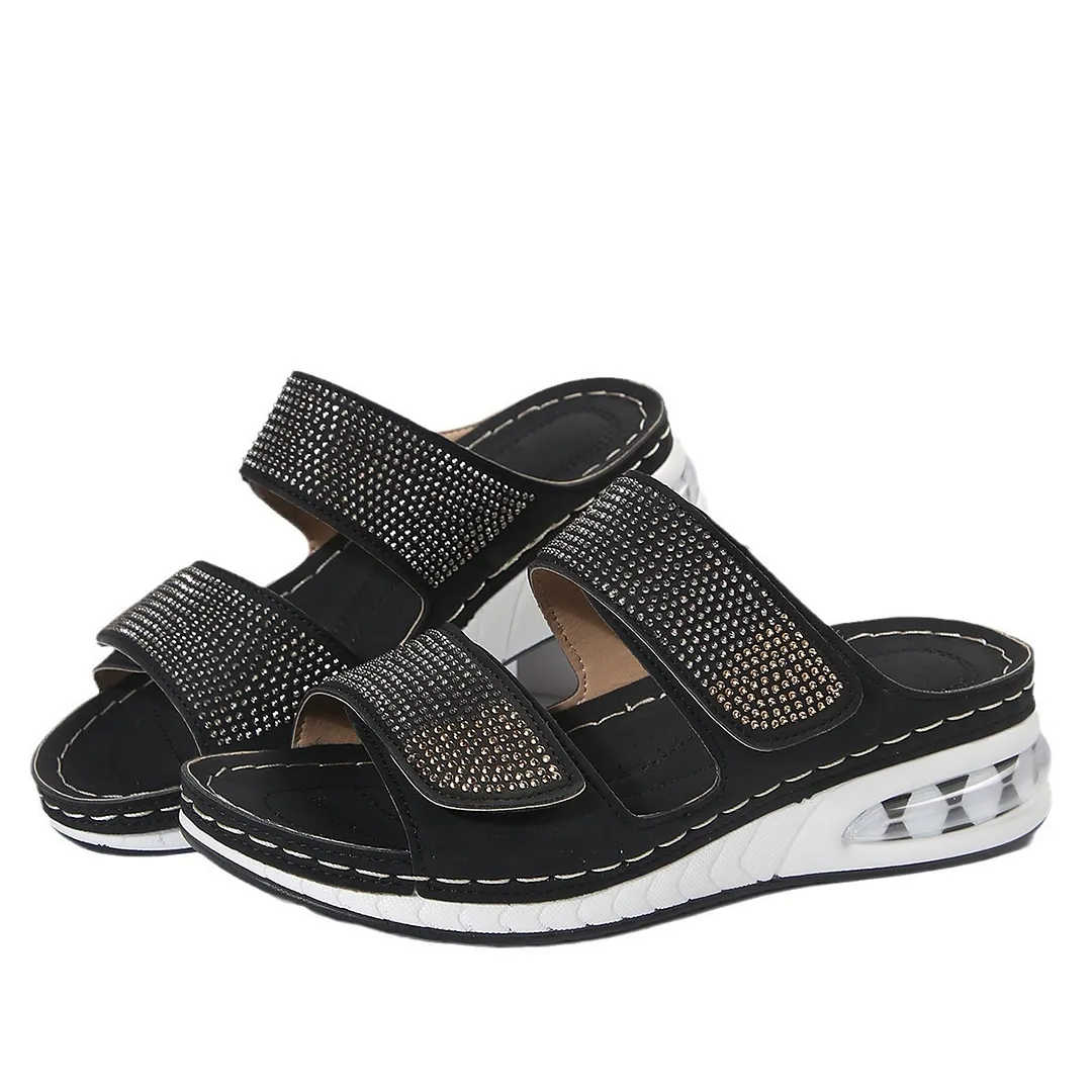 Breakj Breakj New Summer Women Thick Bottom Slippers Water Drill With Thick Bottom Air Cushion Slope And Flat Bottom Slippers Women