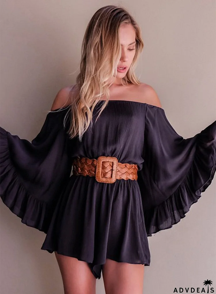 Fashion off Shoulder Batwing Sleeve Solid Romper