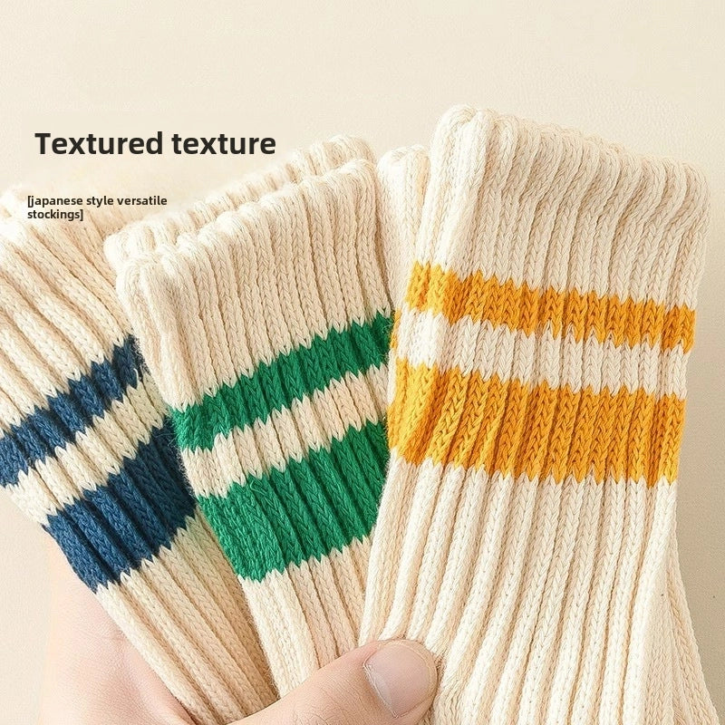 Thick Line Socks Men’s Mid-calf Solid Color Japanese Retro Trendy Autumn And Winter Stockings Sports Basketball American Pile Long Stockings
