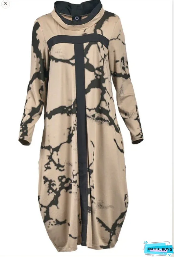 Fashion Multicolor Printing Stand Collar Long Dresses