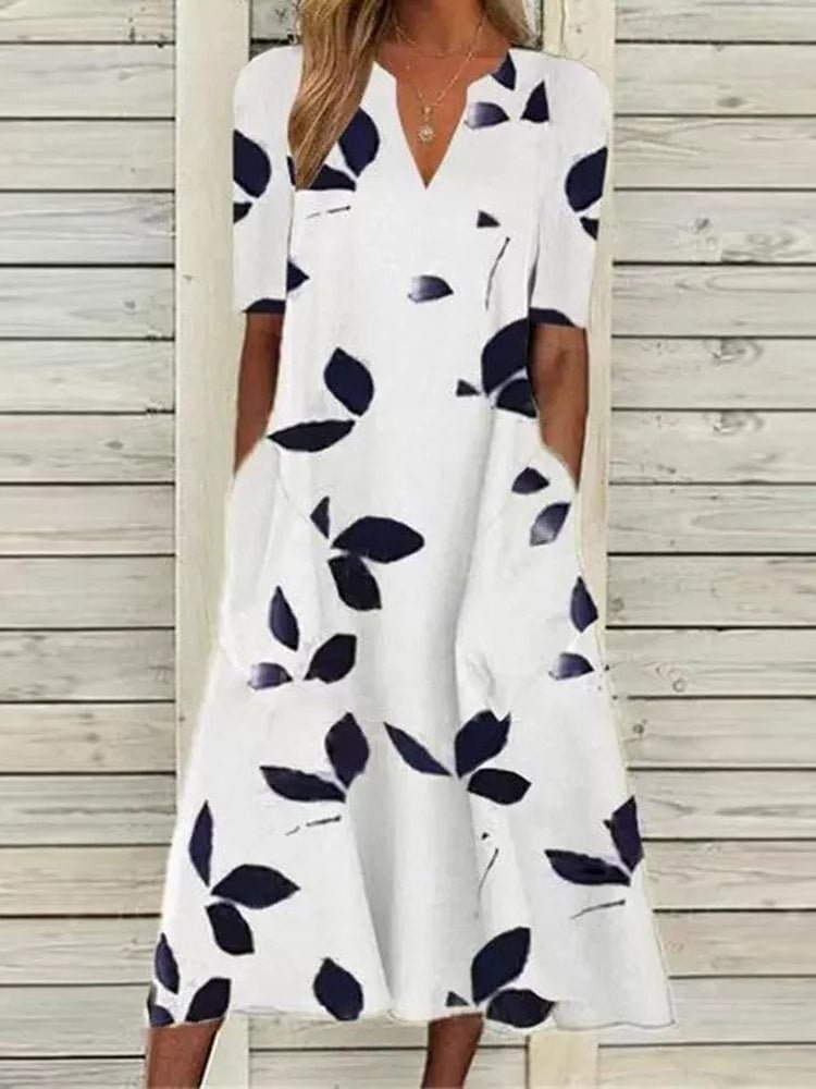 Romantic Short Sleeve Side Pocket Midi Dress