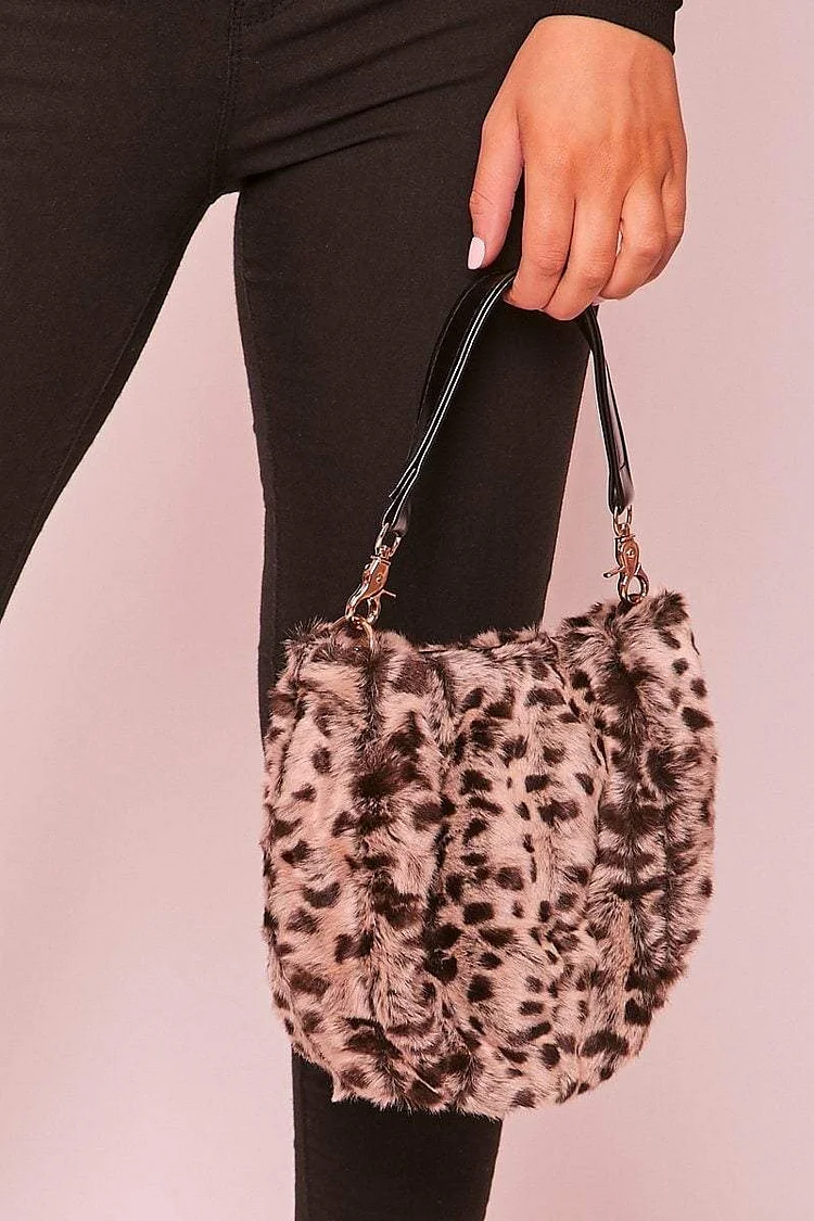 Hallie Cream Leopard Print Faux Fur bag Katch Me