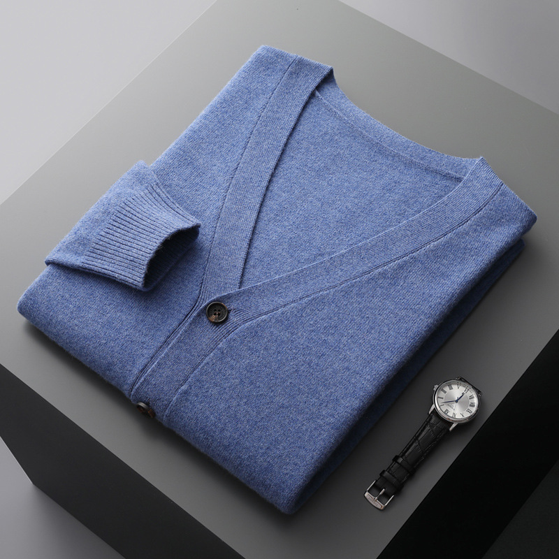 V Neck 100 Wool Cardigan For Men REAL SILK LIFE