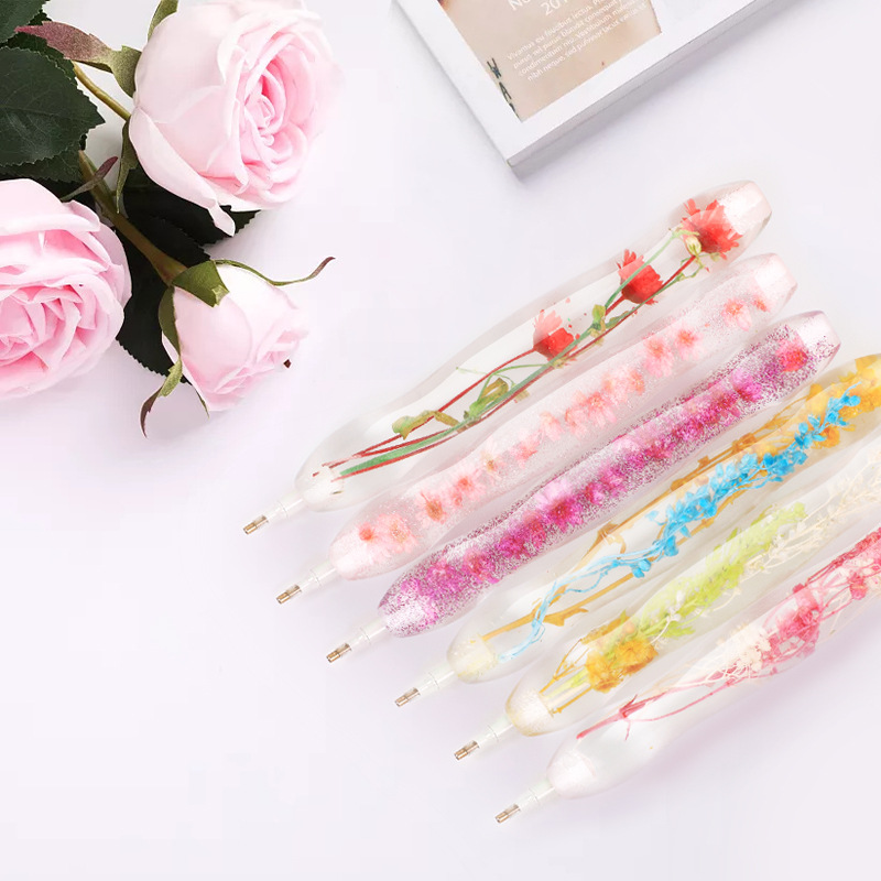 5D Diamond Painting Pen, Flower Pot Shaped Comfort Grip Standable Ergonomic  Point Drill Pen for Diamond Painting and Nail Art (Pink, with Diamond