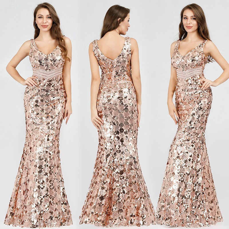 Bellasprom Sparkle Gold Prom Dress Long Mermaid Evening Party Gowns On Sale Sequins Bellasprom