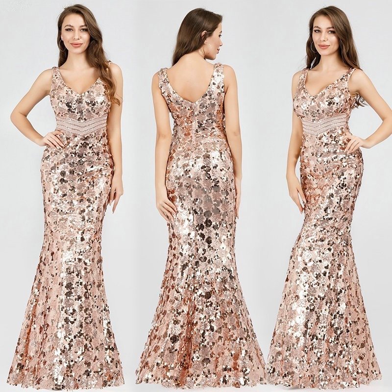 Sparkle Gold Sequins Prom Dress Long Mermaid Evening Party Gowns On Sale - lulusllly