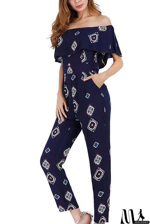 MidiSono - Off-the-shoulder Printed Chiffon Jumpsuit