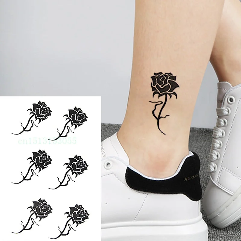 Waterproof Temporary Tattoo Sticker Rose Flower Leaf Letter Black Small Body Art Flash Tatoo Fake Tatto for Kids Girl Men Women