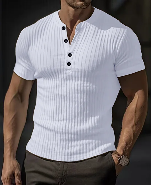Sport Short Sleeve Henry Collar Button Rib Knit T-Shirt 