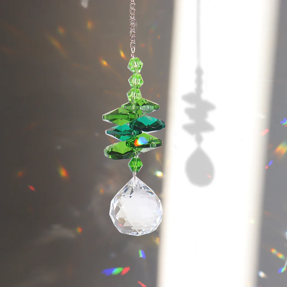 Crystal Wind Chime Light Catching Pendant Home Hanging Ornaments (Green)