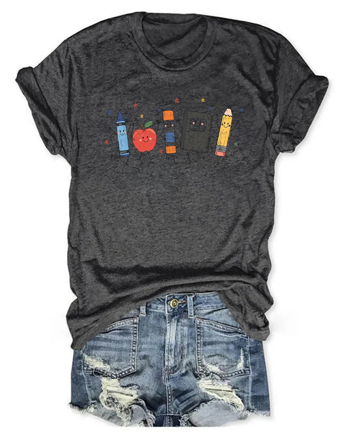 Cute Crayon Apple Pencil Notebook T-shirt