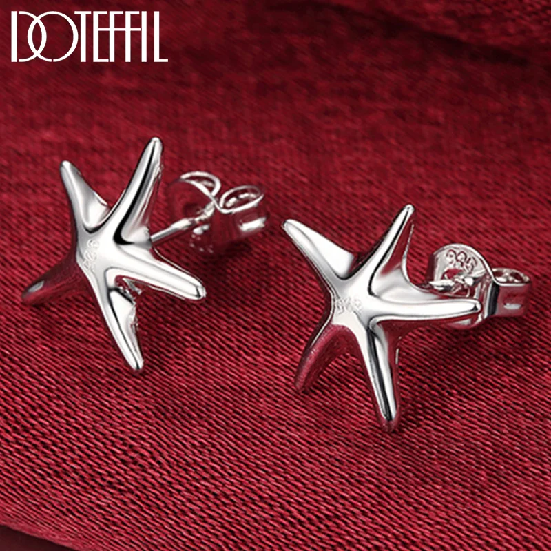 DOTEFFIL 925 Sterling Silver Starfish Stud Earrings For Woman Wedding Jewelry