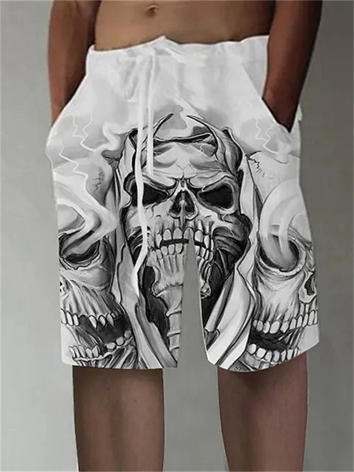 Skull 3D Print Shorts Gray Yellow S M L XL 2XL 3XL 4XL 5XL
