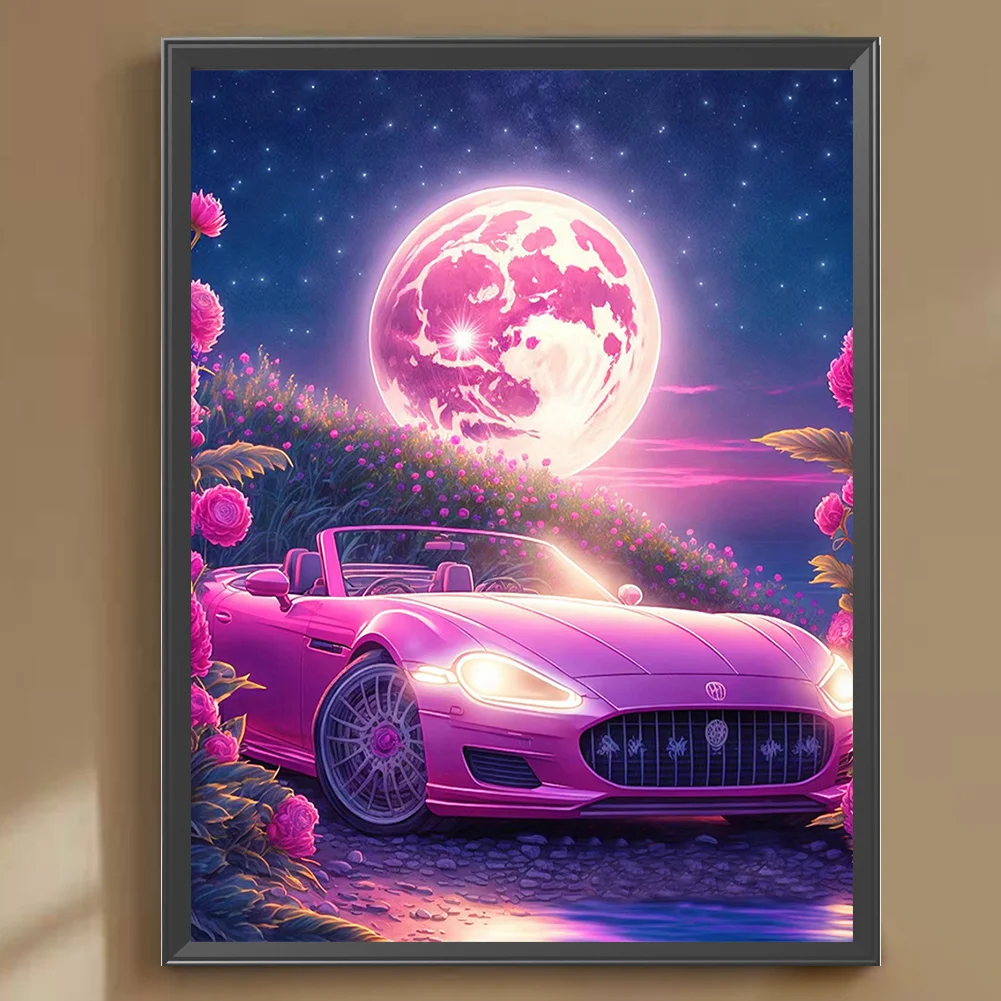 Full Round Diamond Painting 30*40cm - Pink Ocean Car