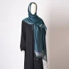 Floral Printed Cyan Tassels Shawl Women's Hijab Scarf