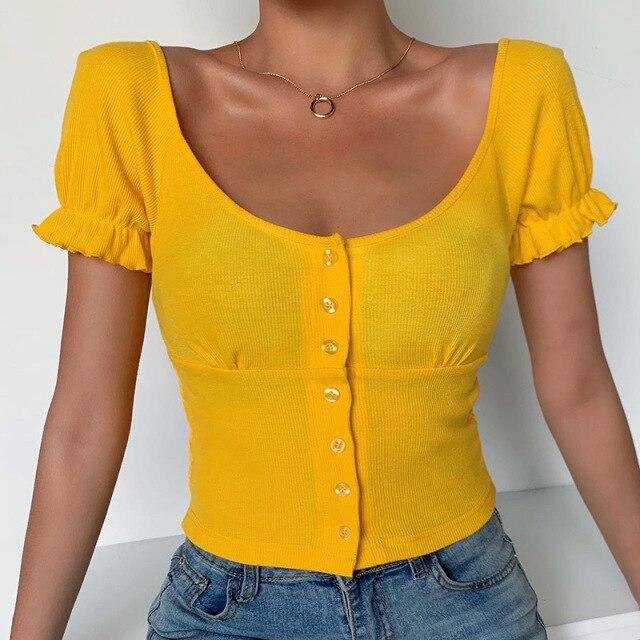 Spring Summer Ladies Elegant Fashion Short Sleeve Solid Print Tank Tops Women New Office Lady Button Short Shirts - Shop Trendy Women's Fashion | TeeYours