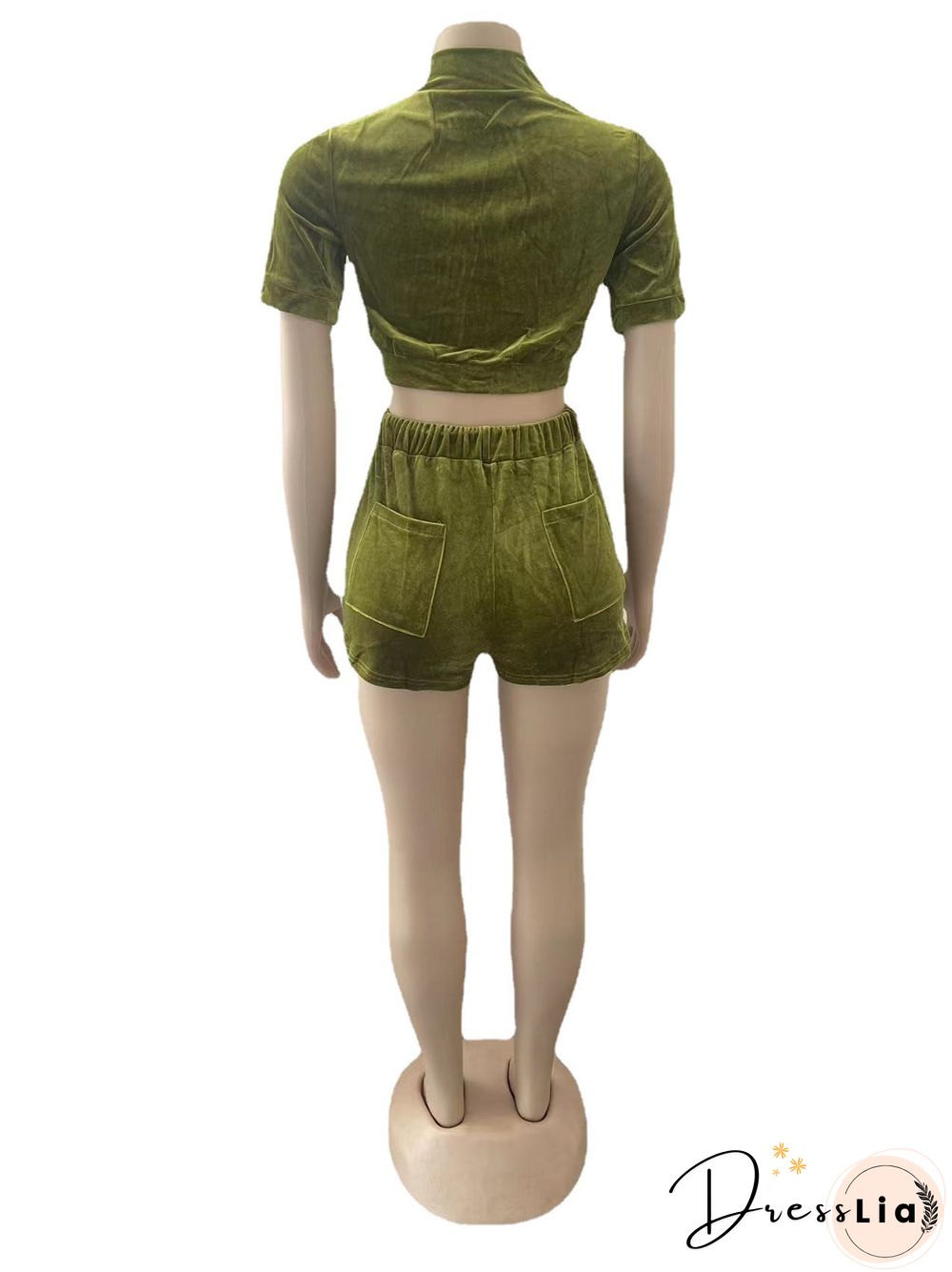 Velvet Crop Tops Biker Shorts Workout Matching Sets