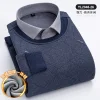 Round Neck Fake Two Piece Warm Knitted Shirt