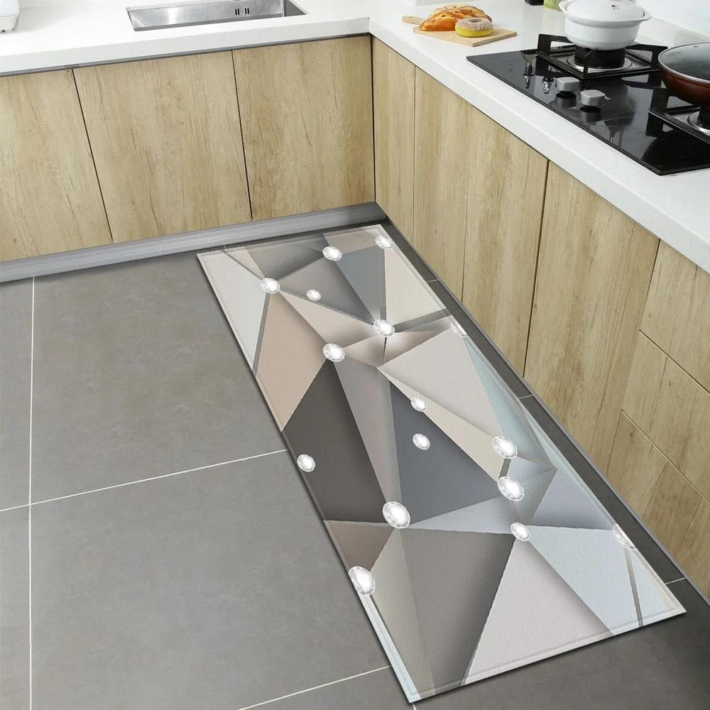 Kitchen Floor Mat Home Entrance Doormat 3D Geometry Living Room Bedroom Decoration Carpet Hallway Balcony Bathroom Anti-Slip Rug