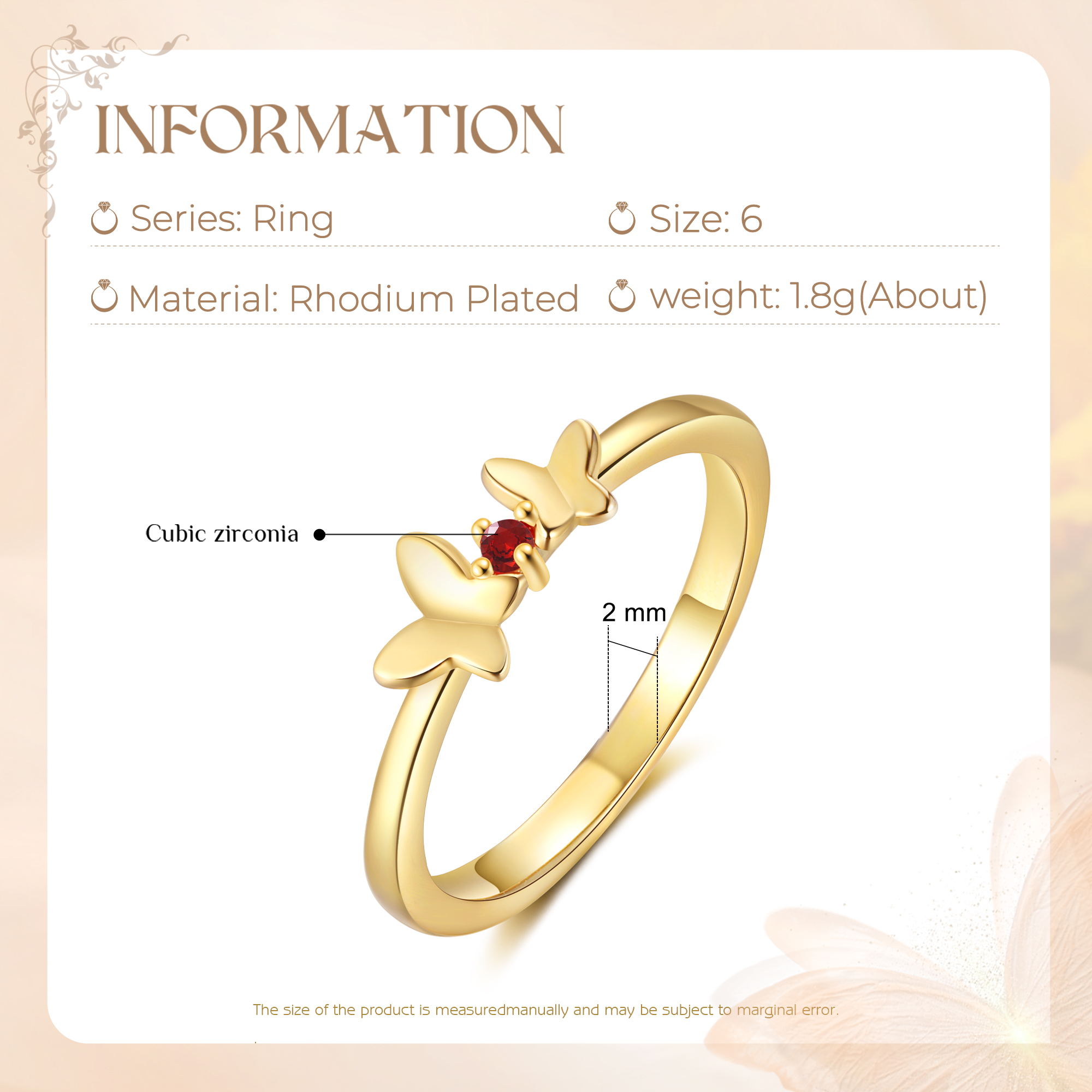 Personalised Butterfly Ring Custom 1 Birthstone Ring Birthday Gift for Her-Jessemade AU