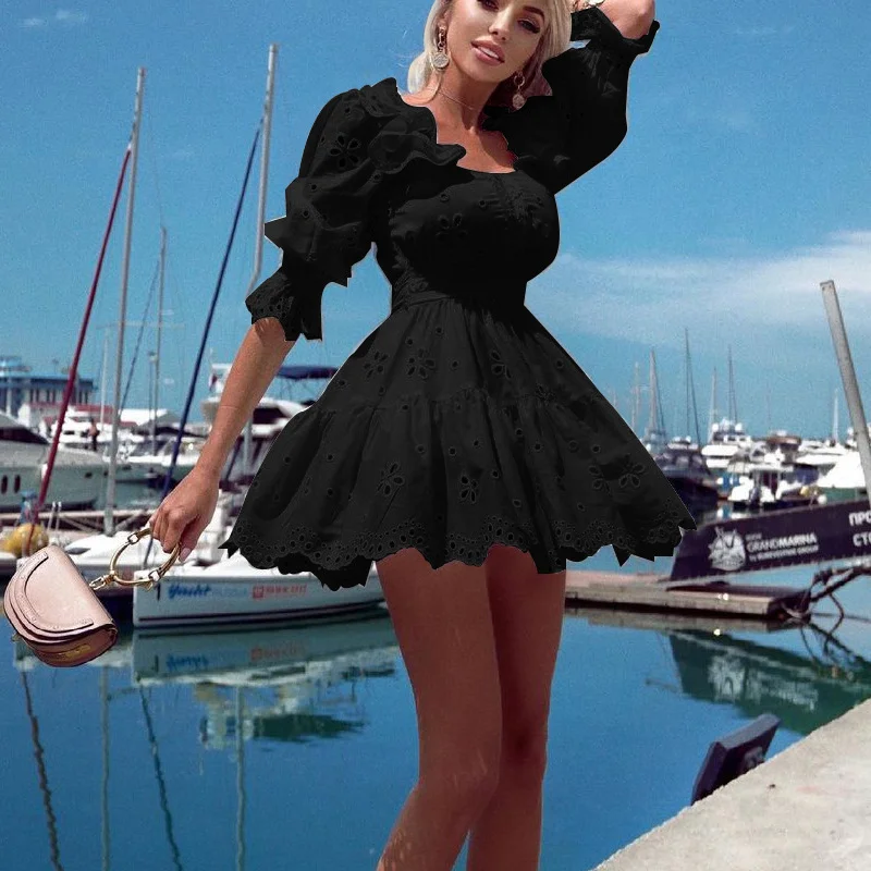 Woherb Woherb Spot 2024 New Women's Fashion Temperament Long Sleeve Combed Cotton Mini Embroidered Dress-Outfit Ideas